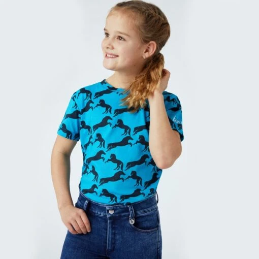 Horze Kids' Micky Organic Cotton Tee Shirt - Hawaiian Blue -Kensington Sales Shop 532417 800 800