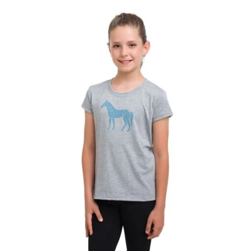 Cavalliera Women's Blue Horse Short Sleeve Cotton Top - Grey Melange -Kensington Sales Shop 559284 800 800