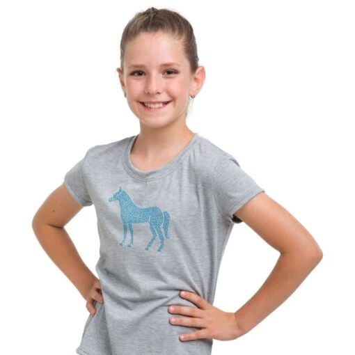 Cavalliera Women's Blue Horse Short Sleeve Cotton Top - Grey Melange -Kensington Sales Shop 559285 800 800