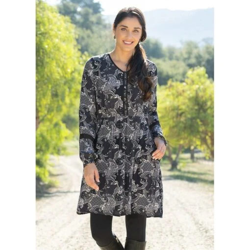 EQL Women's Ecovero Boheme Tunic Dress - Black Patchwork Paisley -Kensington Sales Shop 582617 800 800