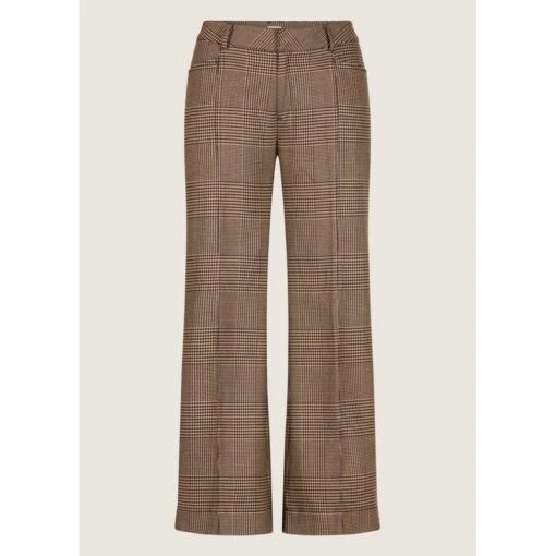 EQL Women's Chelsea Houndstooth Plaid Wide Leg Pants - Camel/Black -Kensington Sales Shop 700262 800 800